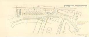 Neugestaltung "Bahnhof": Vorschlag zur Neugestaltung "Bahnhofsvorplatz". Vorschlag 4 - Stromleitungen und Kabelverbindungen. Inhalt: Bahnhof, Kaufhaus, Bahnhofstraße, Fürst-Moritz-Straße, Nürnberger Haus, Am Bahnhof