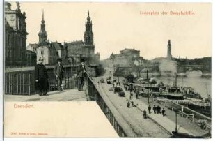 Dresden. Landeplatz der Dampfschiffe, Hofkirche, Semperoper