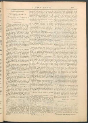 Lingüística Peruana. Lexicología Keshua. (Continuación). : Uirakocha. (A la Sociedad de Arqueología y Lingüística cuzqueña).