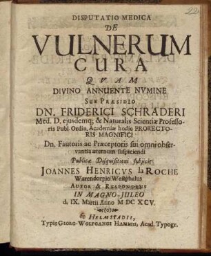 Disputatio Medica De Vulnerum Cura