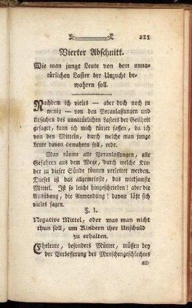 Vierter Abschnitt. Wie man junge Leute von dem unnatürlichen Laster der Unzucht bewahren soll.