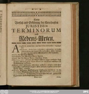 Kurtze Verfaß- und Erklärung der fürnehmsten Juristischen Terminorum und Redens-Arten.