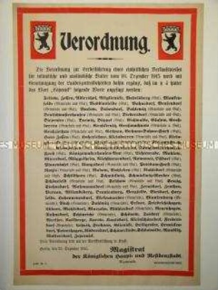 Maueranschlag: Verordnung zur Ergänzung der Verordnung zur Herbeiführung eines einheitlichen Butterpreises vom 16.12.1915