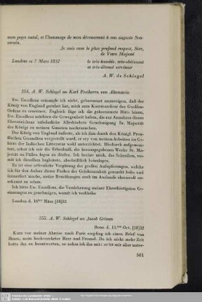 August Wilhelm von Schlegel an Jacob Grimm, Bonn, 13.-14.10.1832