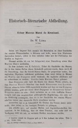 Ueber Marcus Marci de Kronland.