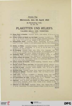 Zweiter Tag: Mittwoch, den 23. April 1913. Plaketten und Reliefs (Nr. 599-758)