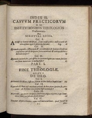 Index II. Casuum Practicorum in his Institutionibus Theologicis Tractatorum De Scriptura Sacra
