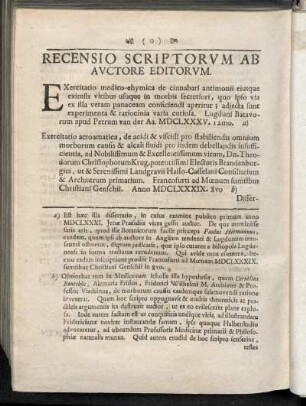 Recensio scriptorum ab auctore editorum.