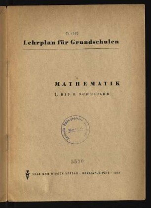 1951: Mathematik : 1. bis 8. Schuljahr