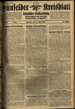 Erste Ausgabe vom Mittwoch, den 13. Mai 1936.