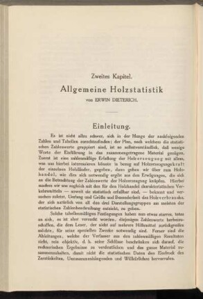 Zweites Kapitel. Allgemeine Holzstatistik