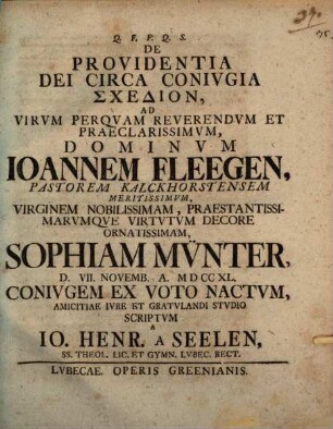 De providentia Dei circa coniugia schedion