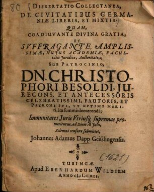 Dissertatio collectanea de civitatibus Germaniae liberis et mixtis
