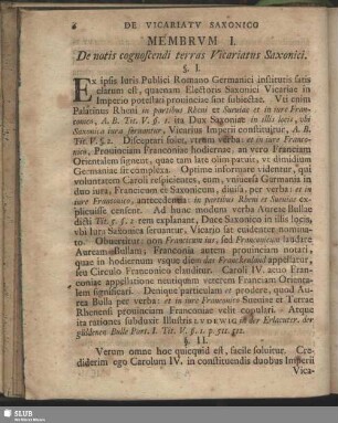 Membrum I. De notis cognoscendi terras Vicariatus Saxonici
