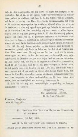 63. Brief van Min. Van der Heim aan Daendels, 16 Juli 1809