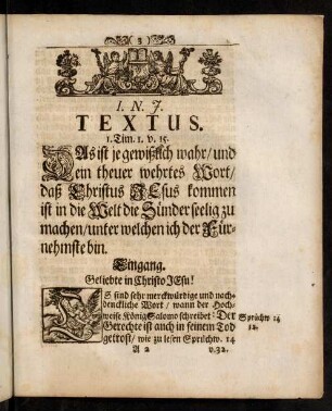 3-8, I.N.J. Textus. [...] Eingang.