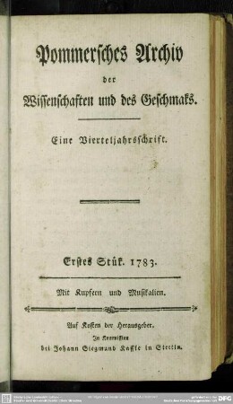 Erstes Stück. 1783