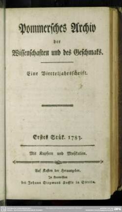 Erstes Stück. 1783