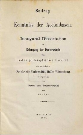 Beitrag zur Kenntniss der Acetonbasen : Inaug.-Diss.