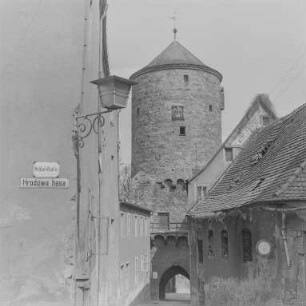 Bautzen, Nicolaipforte : Bautzen, Nicolaipforte. Blick von der Schloßstraße zum Nicolaiturm