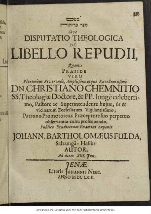 ... Sive Disputatio Theologica De Libello Repudii