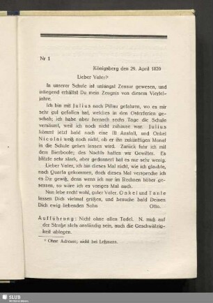 Nr 1. Königsberg den 29. April 1820