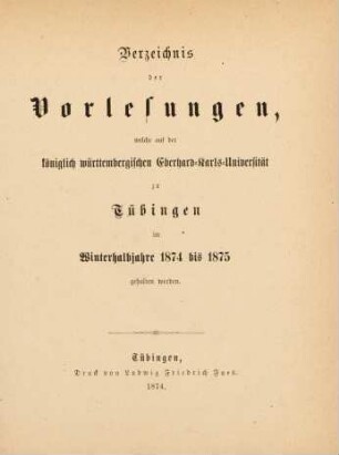 Vorlesungsverzeichnis 1874/75