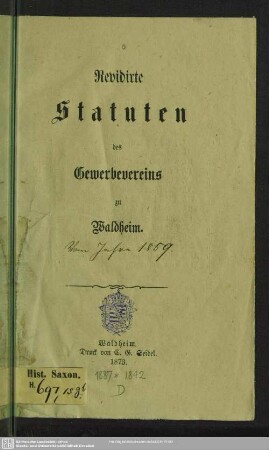 Revidirte Statuten des Gewerbevereins zu Waldheim