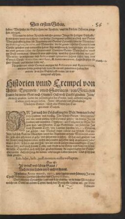 Historien unnd Exempel von Acheis/ Epicuris/ unnd Saduccis/ von Gottlosen Leuten/ ...