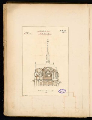 Begräbniskapelle Monatskonkurrenz März 1895: Querschnitt; Maßstabsleiste