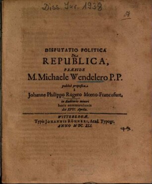 Disputatio Politica De Republica