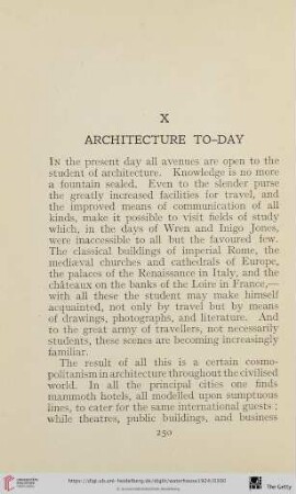 X. Architecture To-Day