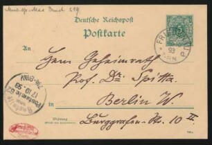 Postkarte an Philipp Spitta : 17.10.1893