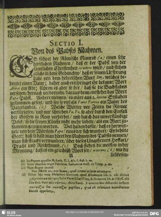 Sectio I. Von des Pabsts Nahmen