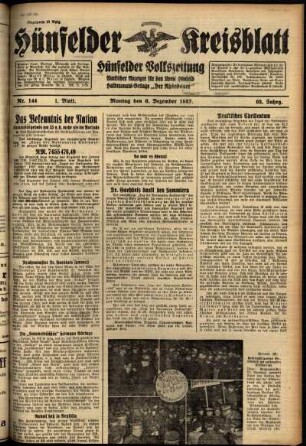 Erste Ausgabe vom Montag, den 06. Dezember 1937.