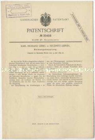 Patentschrift einer Reibungskupplung, Patent-Nr. 30458