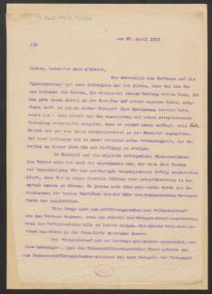 Brief an Eugen d' Albert : 25.04.1917