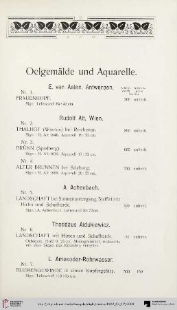 Oelgemälde und Aquarelle (Nr. 1-181)