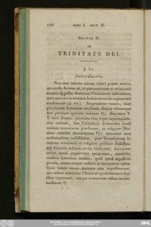 Sectio II. De Trinitate Dei.