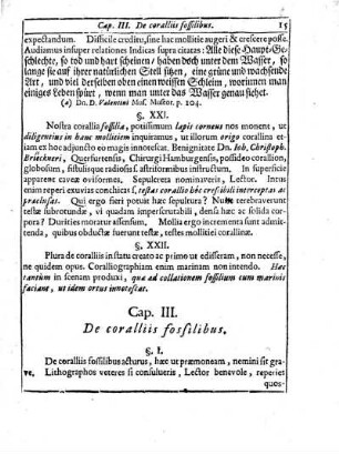 Cap. III. De coralliis fossilibus