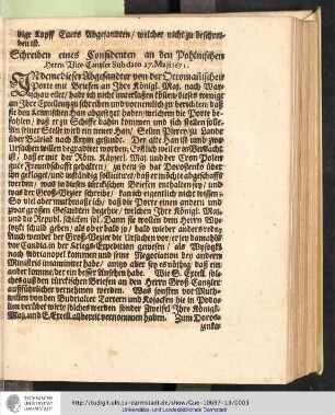 Schreiben eines Confidenten an den Pohlnischen Herrn Vice-Cantzler Sub dato 27. Maii 1671