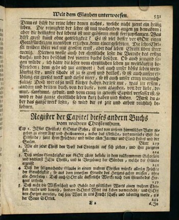 531-534, Register der Capitel dieses andern Buchs vom wahren Christenthum
