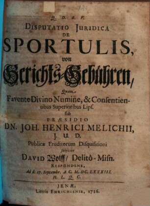 Disputatio Juridica De Sportulis : = von Gerichts-Gebühren