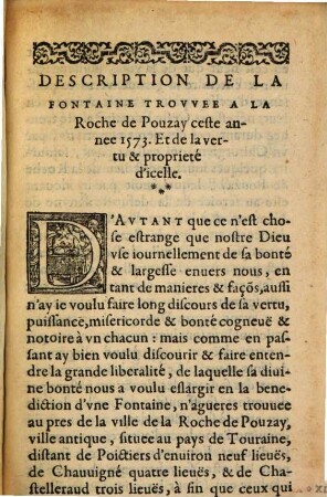 Description de la Fontaine Trouvee a la Roche de Pouzay