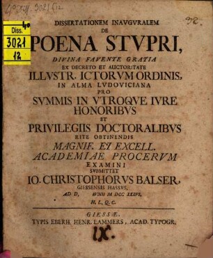 Diss. inaug. de poena stupri