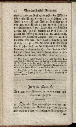 Zweytes Kapitel. Von den vier Species in unbenannten und benannten Zahlen.