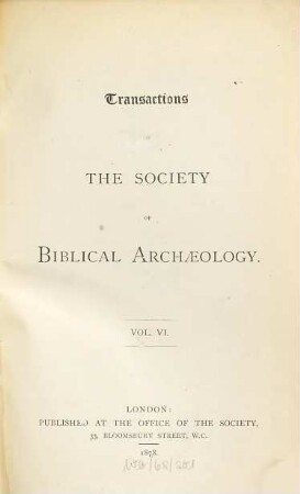 Transactions of the Society of Biblical Archaeology. 6, 6. 1878