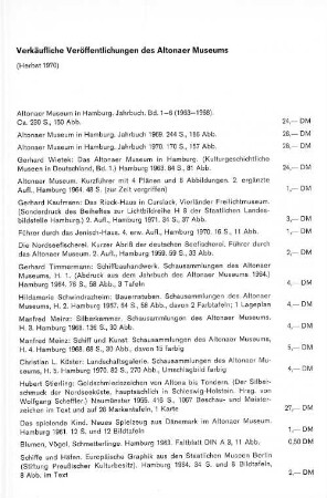 Verkäufliche Veröffentlichungen des Altonaer Museums (Herbst 1970)