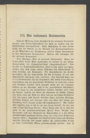 VII. Die nationale Autonomie