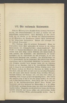 VII. Die nationale Autonomie